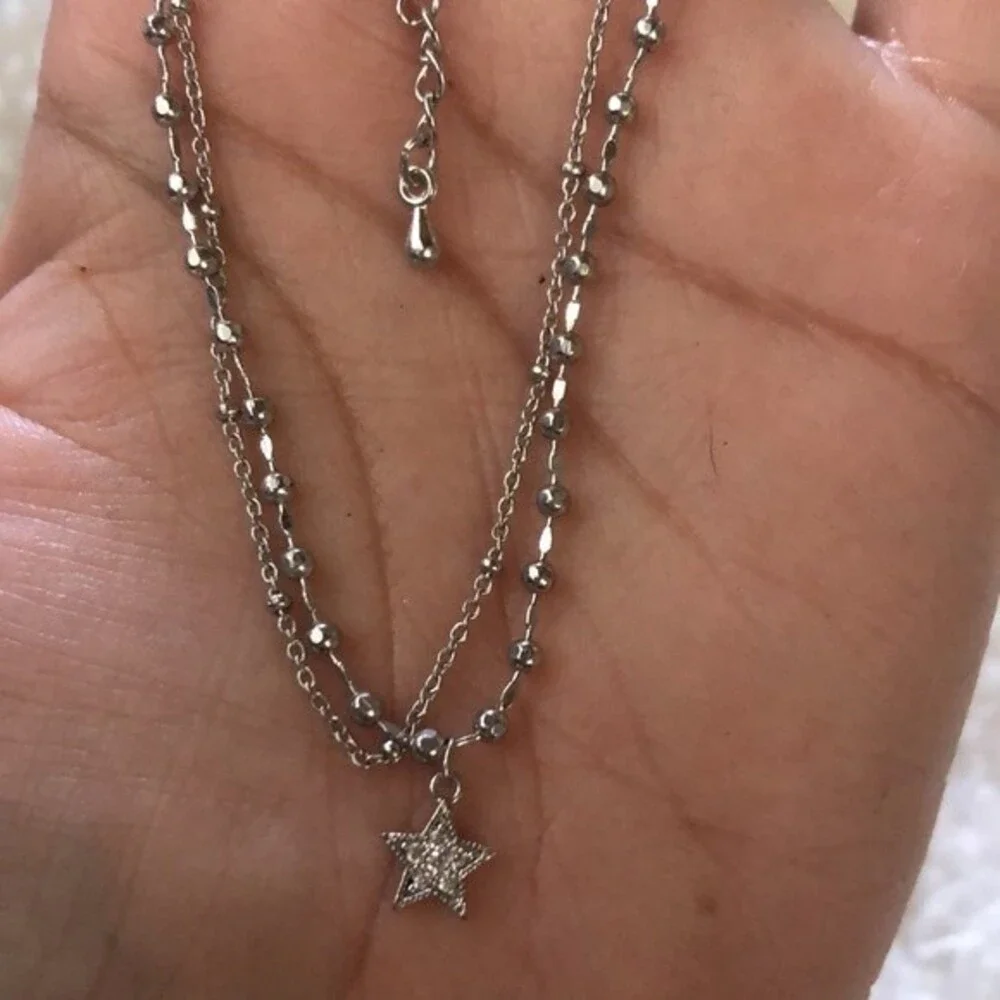 Japan Naughty Cat NWT Dainty Double Chain Star Beaded Silver Fashion Bracelet